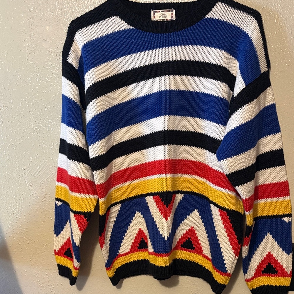 Striped + Geometric Multicolor Knit Sweater
